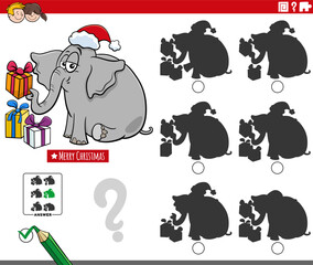 Sticker - shadow game with cartoon elephant on Christmas time