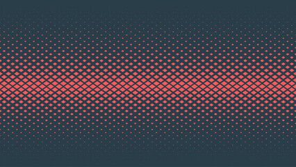 Wall Mural - Checkered Rhombus Halftone Pattern Vector Horizontal Line Seamless Border Red Blue Abstract Background. Chequered Particles Subtle Texture Pop Art Graphic Design. Half Tone Contrast Art Wide Wallpaper