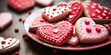 Plate Of Heart Shaped Gingerbread Cookies Decorated Pink With Icing.Postcards O Invitations For Valentine's, Mother's Day,weddings.Day.Design Of Thematic Web Pages,recipe Sites