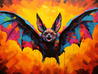 Wall Mural - A Pop Art Acrylic Style Painting of a Bat with Vibrant Colors