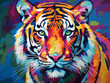 A Pop Art Acrylic Style Painting of a Tiger with Vibrant Colors