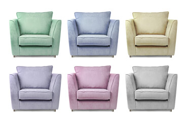 Wall Mural - Different colorful armchairs isolated on white, set