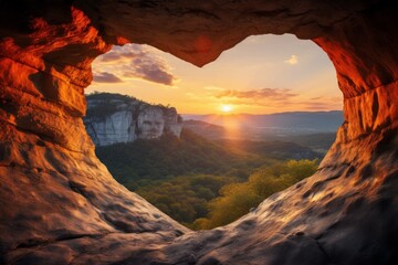Wall Mural - Heart-shaped cave and beautiful nature view. Background with selective focus and copy space