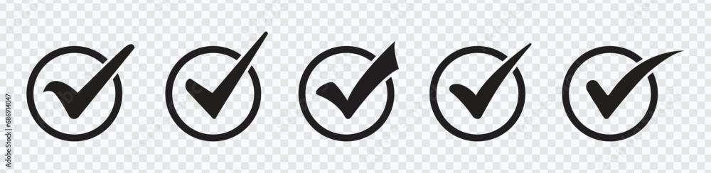 "Black Check Mark Icon Set: Sleek and Professional Circle Tick Approved ...