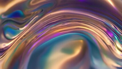 3D Animation - Abstract colorful background of a looping animated iridescent reflective material with swirling texture