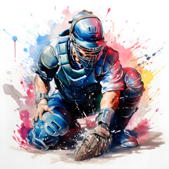 Wall Mural - Baseball catcher colorful watercolor painting