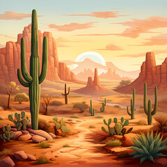 Wall Mural - a tranquil desert landscape with a solitary cactus.