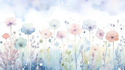 Wall Mural - watercolor illustration of spring blooming flowers background