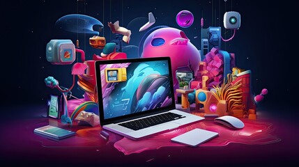 Wall Mural - Creative visual of software and app for gadget applications. User experience Design concept.