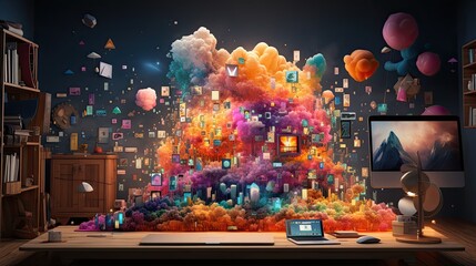 Wall Mural - Creative visual of software and app for gadget applications. User experience Design concept.