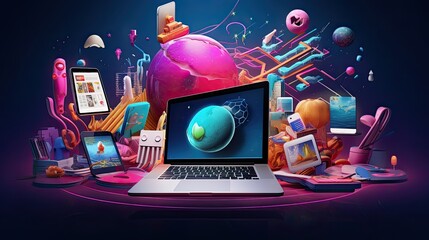 Wall Mural - Creative visual of software and app for gadget applications. User experience Design concept.
