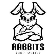 Wall Mural - Rabbit mascot logo biting a carrot line art