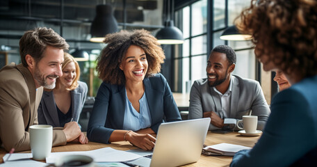 Group of happy colleagues together in the office,happy cooperation with clients,business cooperation,work meeting,brainstorming,Diversification cooperation,pluralistic cooperation,diversification