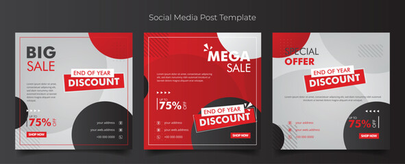 Wall Mural - Social media post template in red white with circle background for product advertising design