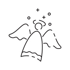 Sticker - Christmas angel line icon. Happy New Year angel Line Icon On White Background