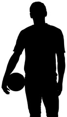 Sticker - Digital png illustration of silhouette of sportsman with ball on transparent background