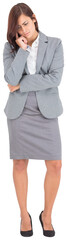 Sticker - Digital png photo of worried caucasian businesswoman looking down on transparent background