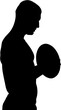 Digital png silhouette of male rugby player holding ball on transparent background