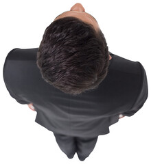 Sticker - Digital png photo of view from above of biracial businessman looking up on transparent background