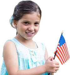 Wall Mural - Digital png photo of caucasian girl with flag of united states on transparent background