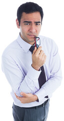 Poster - Digital png photo of biracial businessman standing on transparent background