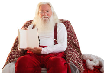 Sticker - Digital png photo of santa claus sitting on transparent background