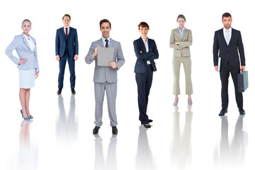 Wall Mural - Digital png photo of group of business people standing on transparent background