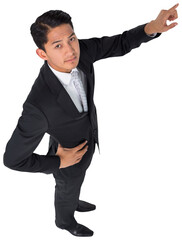 Poster - Digital png photo of biracial businessman pointing on transparent background