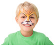 © vectorfusionart - Digital png photo of happy caucasian boy with tiger painting on face on transparent background