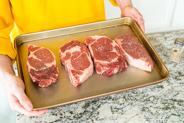 Sticker - Seasoned Rib Eye Steak Ready for Grilling