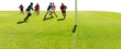 Digital png photo of diverse male rugby players playing on court on transparent background