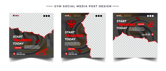 Wall Mural - Gym, fitness, and sports social media post template design set. Usable for social media, banner, and website.	
