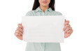 © vectorfusionart - Digital png photo of focused caucasian woman showing sheet with copy space on transparent background