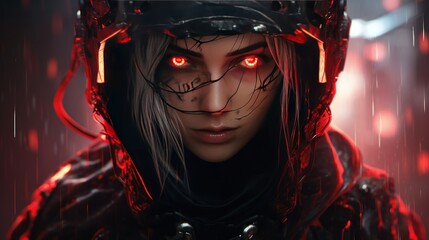 Wall Mural - Women Cyberpunk ninja Cyborg Character background wallpaper ai generated image