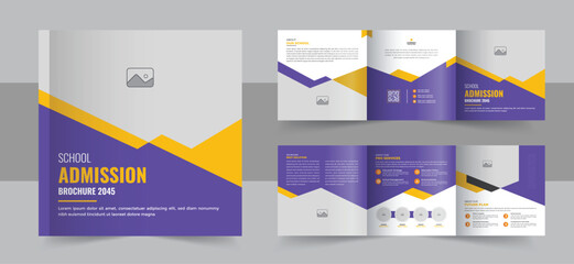 Wall Mural - Modern school square trifold brochure design vector, Creative kid's admission trifold brochure template layout