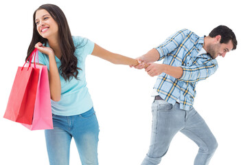 Poster - Digital png photo of caucasian couple shopping on transparent background