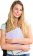 © vectorfusionart - Digital png photo of happy caucasian woman holding notebooks on transparent background