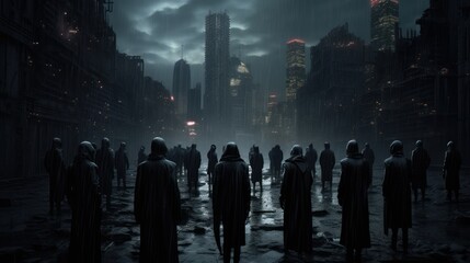 Poster - Future modern army on the path of darkness background wallpaper ai generated image