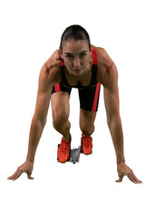 Sticker - Digital png photo of caucasian female runner in starting box on transparent background