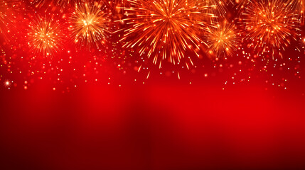 Golden Fireworks on red background, chinese new year concept, ba