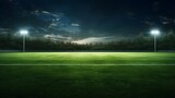 Fototapeta Sport - a soccer field, with vibrant green grass ready for an exciting match under the floodlights.