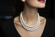 Caucasian Beauty Wearing Several White Pearl Necklaces