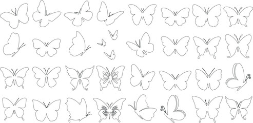 butterfly outline vector illustration Set