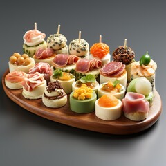Wall Mural - Authentic Spanish Flavor Tray of Canapes Realistic Image Generative AI