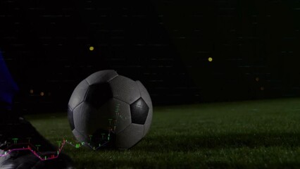 Wall Mural - animation of financial data processing over football player kicking ball