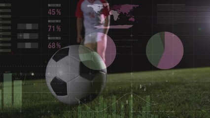 Wall Mural - animation of financial data processing over caucasian male football player