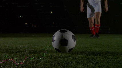 Wall Mural - animation of financial data processing over caucasian male football player