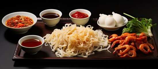 Wall Mural - Ingredients used as fried noodle toppings.