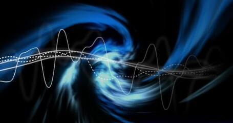 Wall Mural - Animation of network of lines and blue light trails over black background