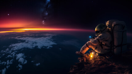 Wall Mural - An Astronaut Contemplates the Sunrise Over the Earth from Outer Space